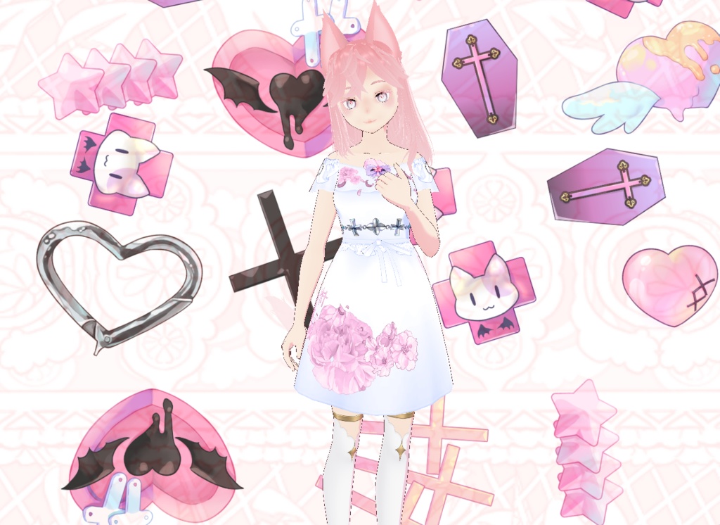 Floral pink dress VROID F2U FTU ピンクのドレス