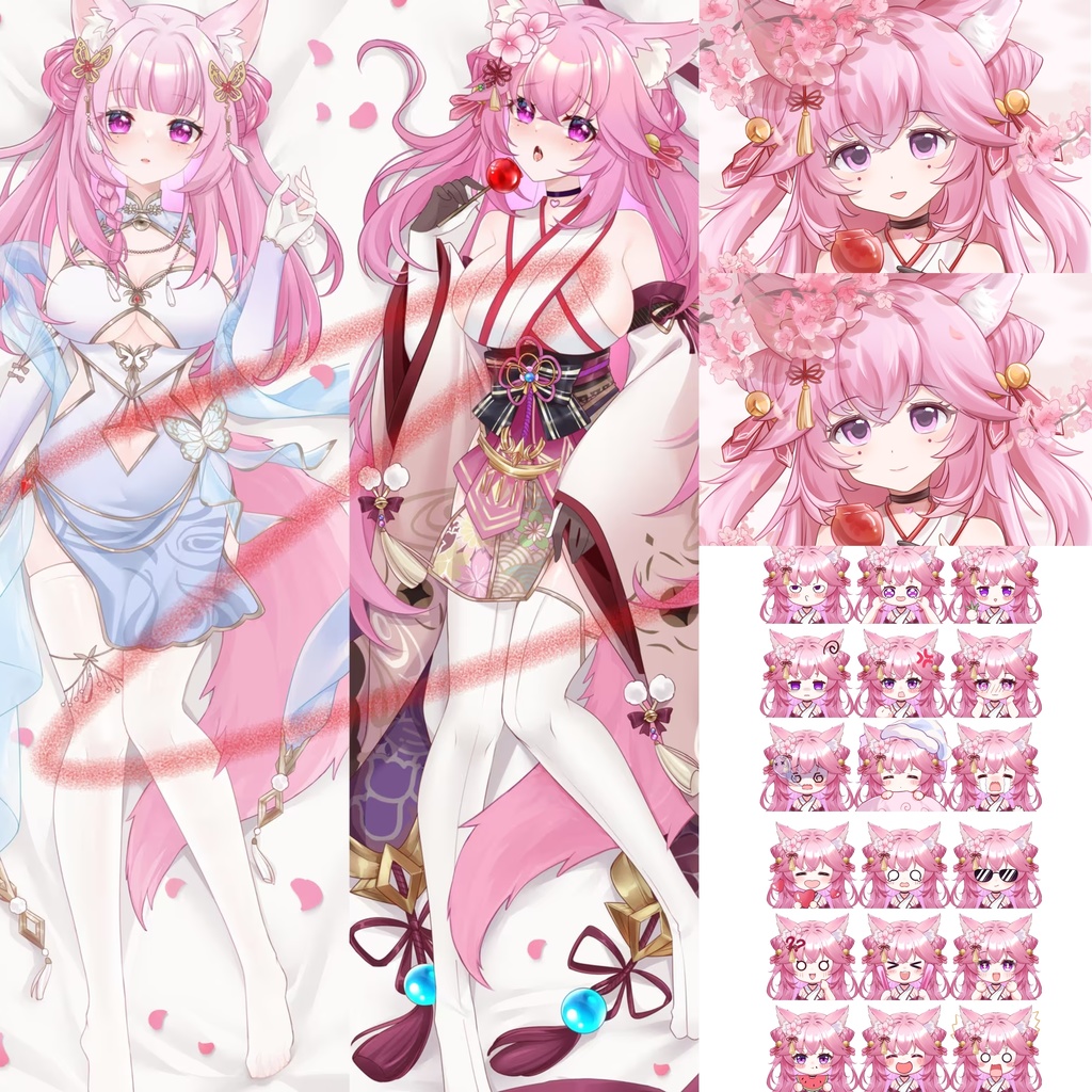 【VTuber Live2Dモデル】【Vts】【VTuber向け】【🌸ピンクの毛と着物姿の小狐😾】「動的背景 UI」(どうてき はいけい ユーアイ)セクシーでキュート、动作豊富、ボタン多数! 🌸ワンクリックでQバージョンに切り替え可能です。 Live2D