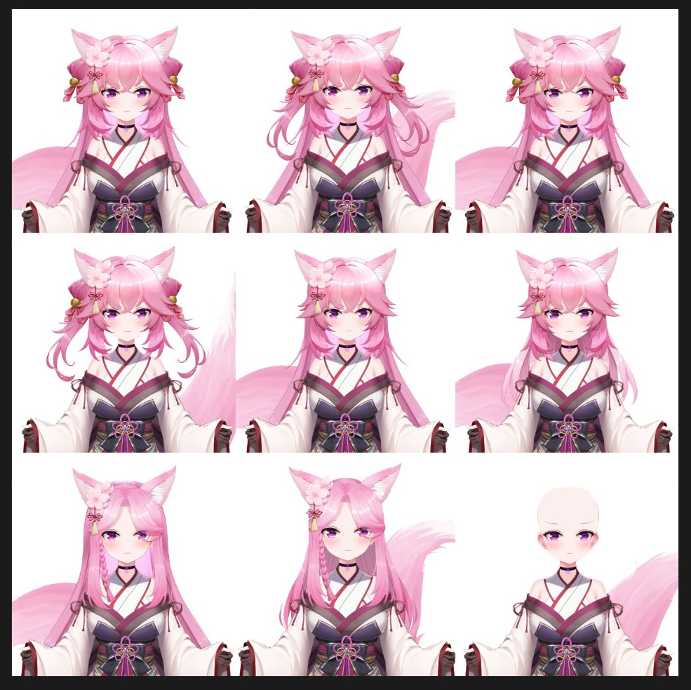 【VTuber Live2Dモデル】【Vts】【VTuber向け】【🌸ピンクの毛と着物姿の小狐😾】「動的背景 UI」(どうてき はいけい ユーアイ)セクシーでキュート、动作豊富、ボタン多数! 🌸ワンクリックでQバージョンに切り替え可能です。 Live2D