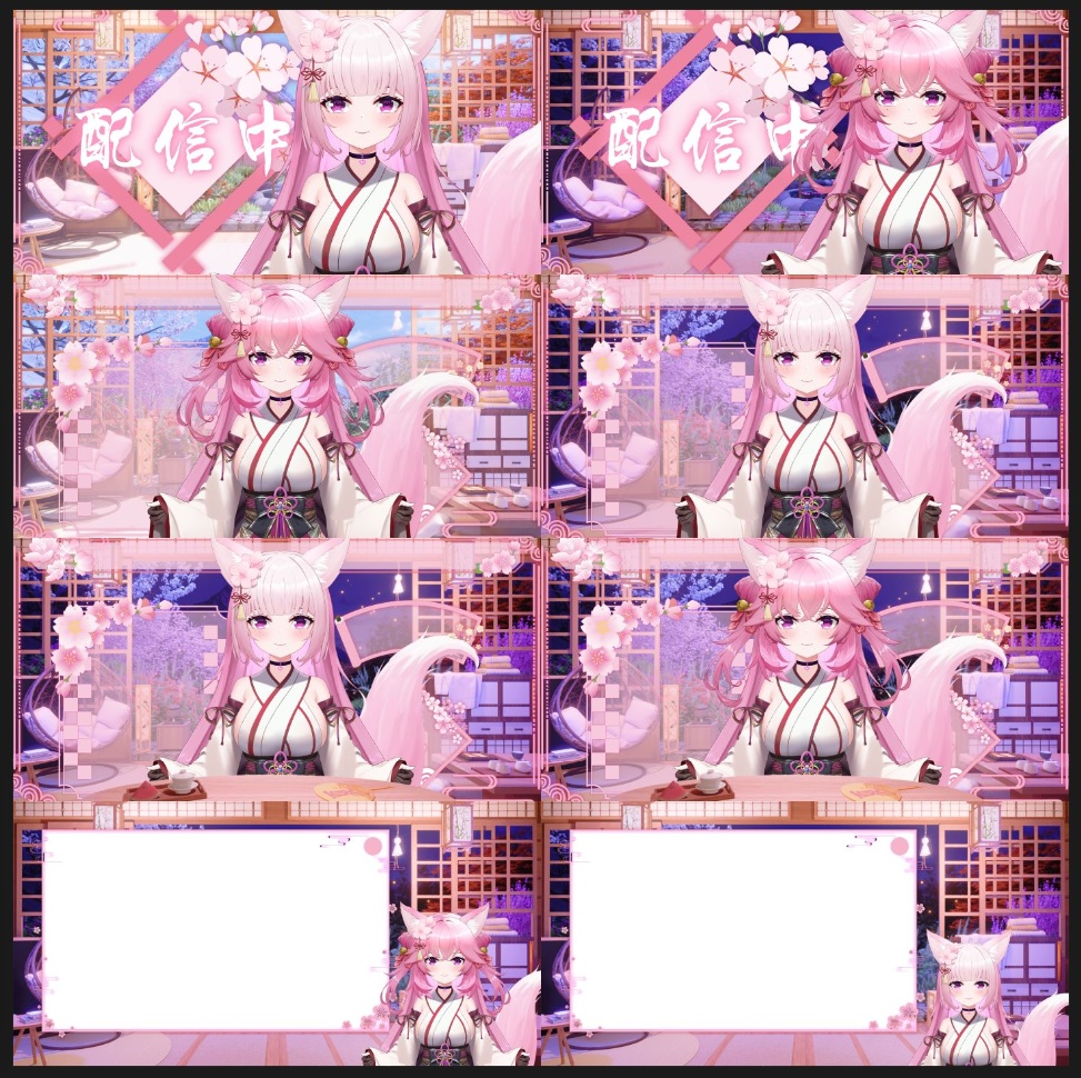 【VTuber Live2Dモデル】【Vts】【VTuber向け】【🌸ピンクの毛と着物姿の小狐😾】「動的背景 UI」(どうてき はいけい ユーアイ)セクシーでキュート、动作豊富、ボタン多数! 🌸ワンクリックでQバージョンに切り替え可能です。 Live2D