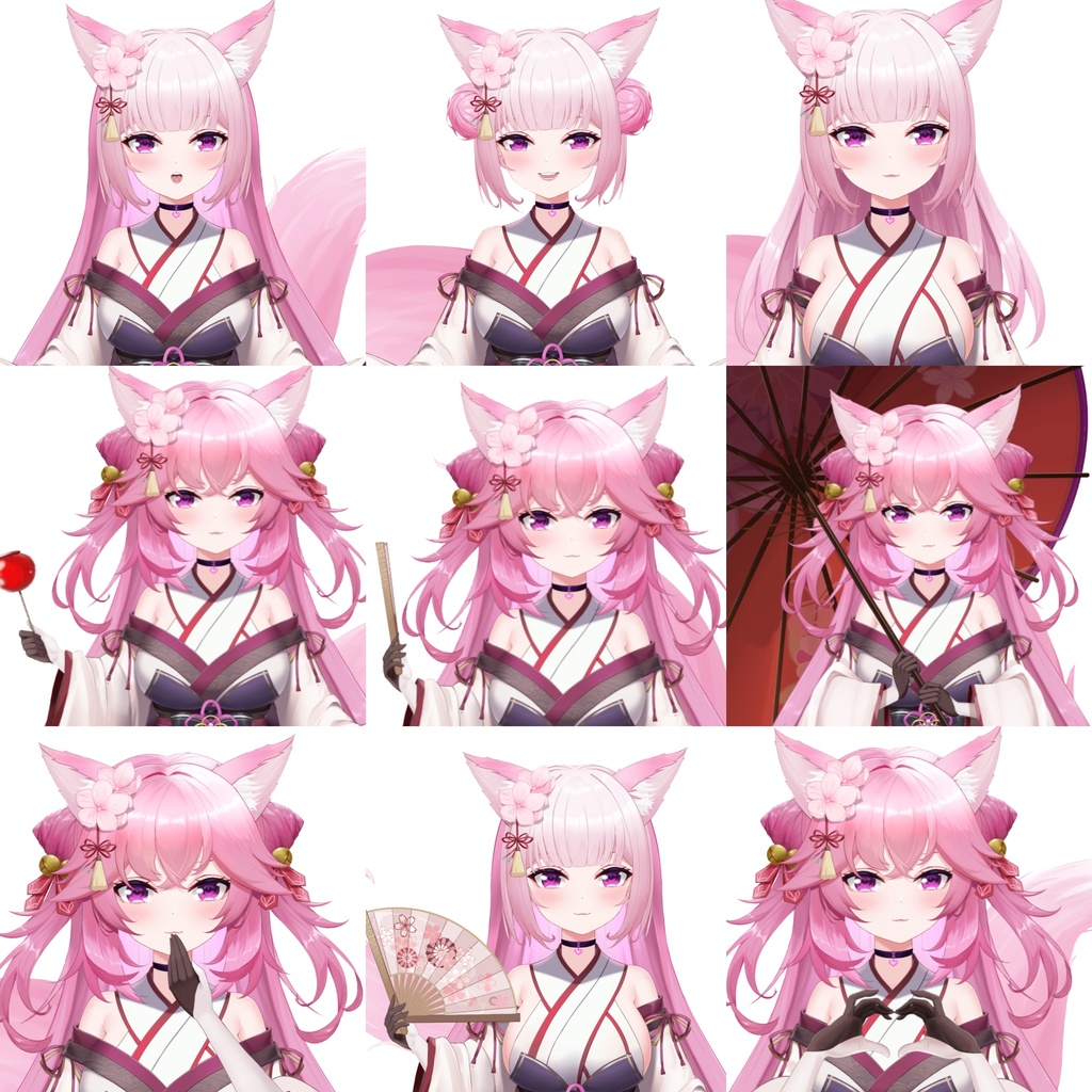 【VTuber Live2Dモデル】【Vts】【VTuber向け】【🌸ピンクの毛と着物姿の小狐😾】「動的背景 UI」(どうてき はいけい ユーアイ)セクシーでキュート、动作豊富、ボタン多数! 🌸ワンクリックでQバージョンに切り替え可能です。 Live2D