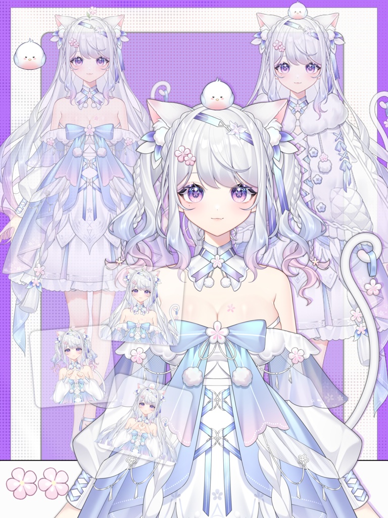 【VTuber Live2Dモデル】【Vts】【VTuber向け】🌸桃花小猫QIQI🌸】桃花の精灵の😸小猫です+美しすぎる背景のUI🌸