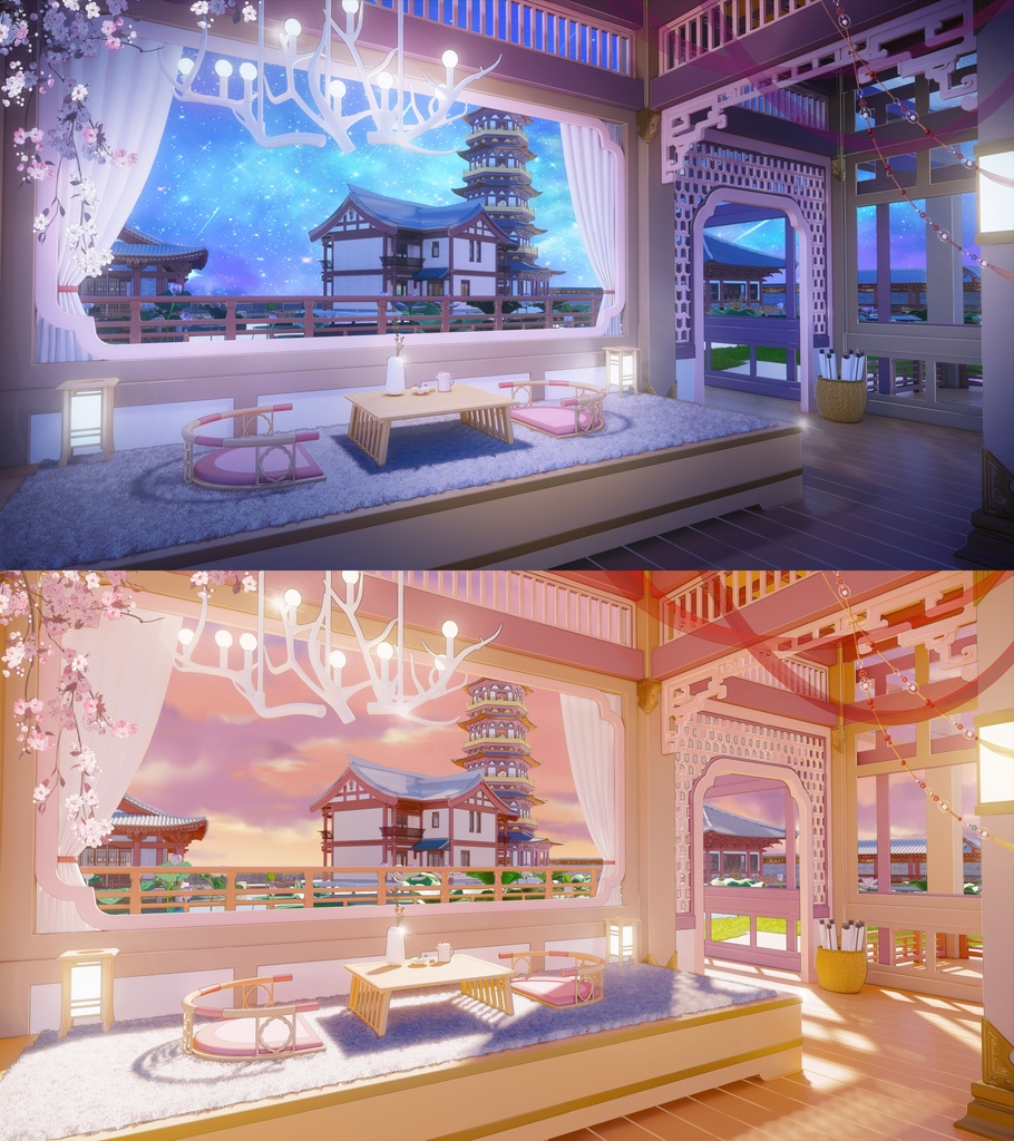 【Vts】【VTuber向け】【動的背景＋UI】🌸幻想的な和風の部屋、🌸雰囲気たっぷり