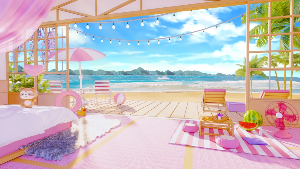  【vtuber向】【バーチャルホリダ💌ー動態背景＋UI】🌸スーパーキュアな海辺ゲーム機！🌸とても夏の雰囲気です！