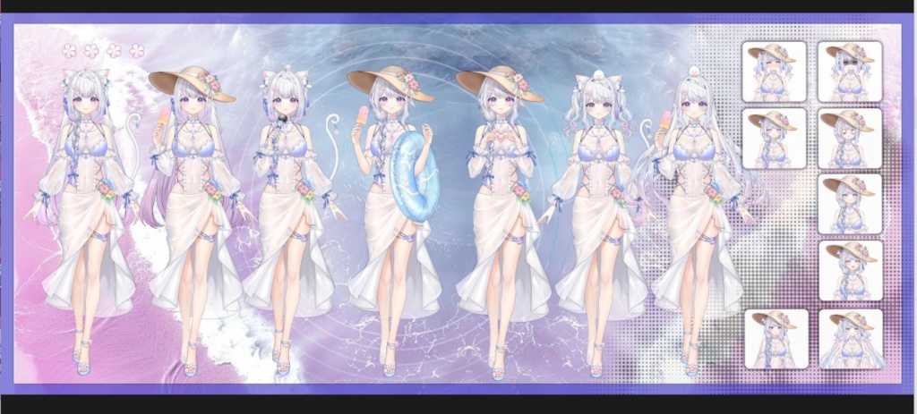 【Vts】【VTuber向け】【Live2D量り売りモデル】【Live2D モデル】🌸ももかねこ ななつの華やかな水着が登場! 🐱髪型が豊富で、 💗ボタンもいっぱいで、 💗超々ウィンク!