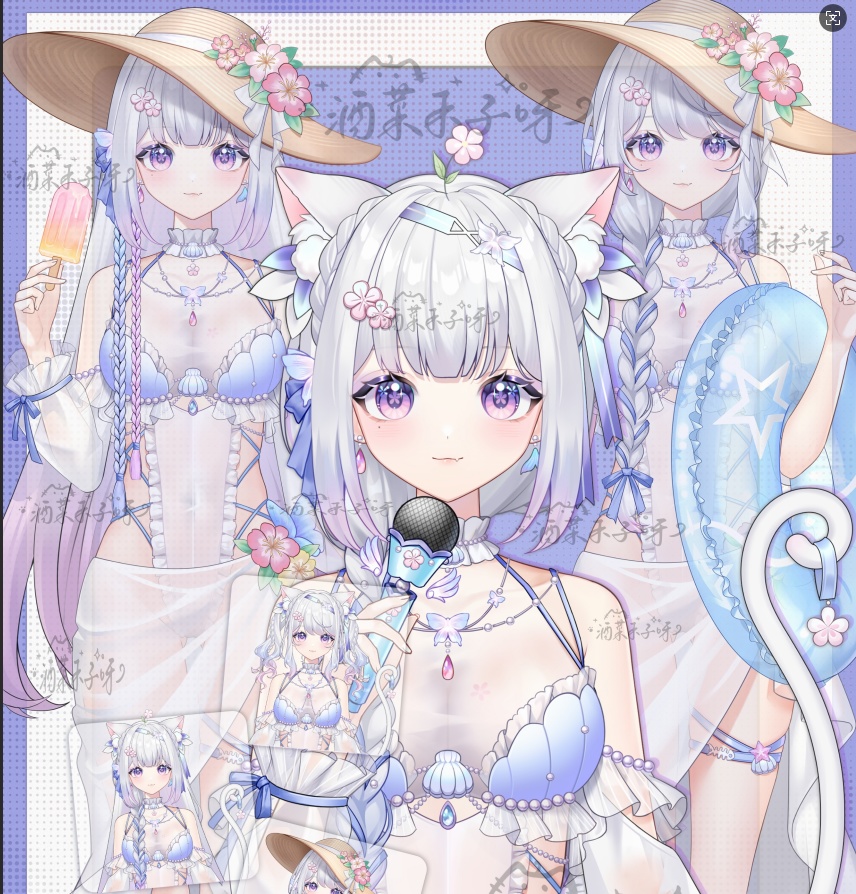 【Vts】【VTuber向け】【Live2D量り売りモデル】【Live2D モデル】🌸ももかねこ ななつの華やかな水着が登場！ 🐱髪型が豊富で、 💗ボタンもいっぱいで、 💗超々ウィンク！