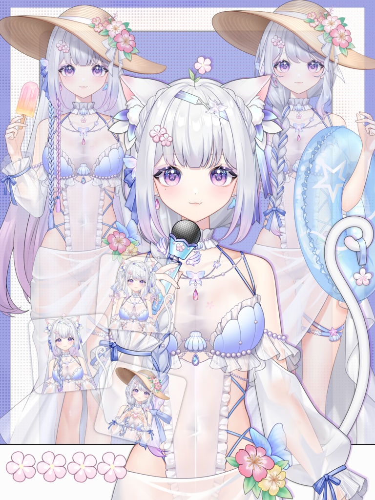 【Vts】【VTuber向け】【Live2D量り売りモデル】【Live2D モデル】🌸ももかねこ ななつの華やかな水着が登場! 🐱髪型が豊富で、 💗ボタンもいっぱいで、 💗超々ウィンク!