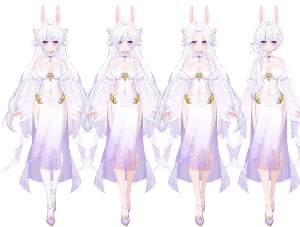 【Vts】【VTuber向け】【Live2D量販モデル】🐰しとやかでちょっぴりいたずら好きな古風月うさぎ「白芷(びゃくし)」登場!💮 💮30以上のボタン、ヘアスタイル無限コンビ、VB&飛び首対応、ワンクリックでQ版に早変わり! 💮背景UI&アイコン&スタンプ付きで、そのままデビュー決定!!