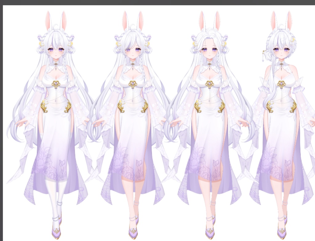 【Vts】【VTuber向け】【Live2D量販モデル】🐰しとやかでちょっぴりいたずら好きな古風月うさぎ「白芷(びゃくし)」登場!💮 💮30以上のボタン、ヘアスタイル無限コンビ、VB&飛び首対応、ワンクリックでQ版に早変わり! 💮背景UI&アイコン&スタンプ付きで、そのままデビュー決定!!