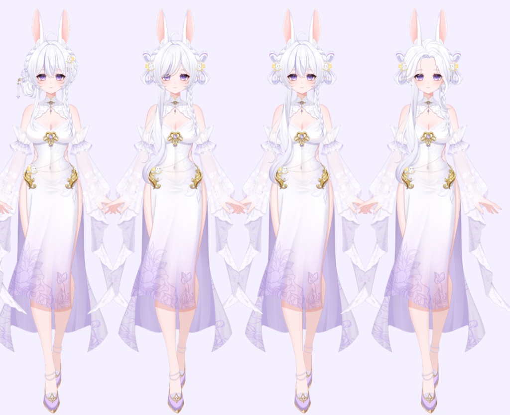 【Vts】【VTuber向け】【Live2D量販モデル】🐰しとやかでちょっぴりいたずら好きな古風月うさぎ「白芷(びゃくし)」登場!💮 💮30以上のボタン、ヘアスタイル無限コンビ、VB&飛び首対応、ワンクリックでQ版に早変わり! 💮背景UI&アイコン&スタンプ付きで、そのままデビュー決定!!