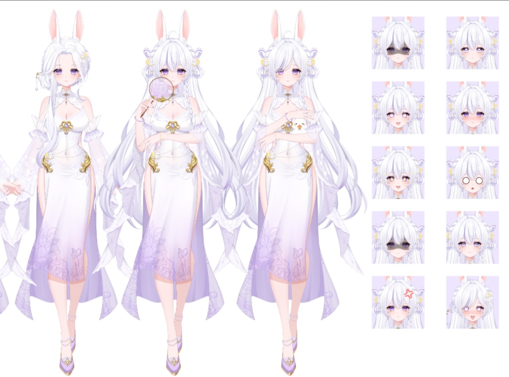 【Vts】【VTuber向け】【Live2D量販モデル】🐰しとやかでちょっぴりいたずら好きな古風月うさぎ「白芷(びゃくし)」登場!💮 💮30以上のボタン、ヘアスタイル無限コンビ、VB&飛び首対応、ワンクリックでQ版に早変わり! 💮背景UI&アイコン&スタンプ付きで、そのままデビュー決定!!