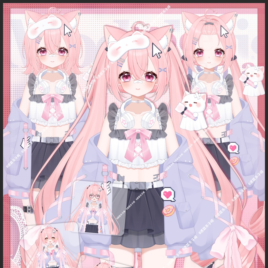 【Vts】【VTuber向け】【Live2D量販モデル】😼モーションにゃんこ——すきちゃん！🌸30以上のボタン、🌸首飛び、🌸ちび化、🌸VB付き、🌸ジャケット脱げ、🌸アイコン、🌸スタンプ、🌸背景UI、🌸ワンクリックでデビュー！