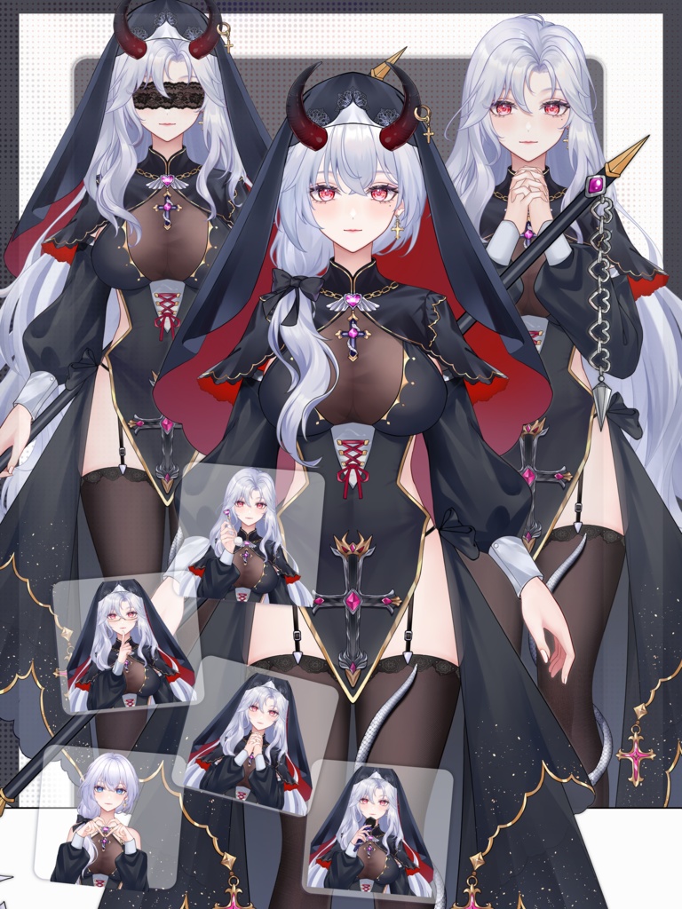 【Vts】【VTuber向け】【Live2D量販モデル】🐍蛇女イヴリン――シスター服Ver.! 🌸私の敬虔な信徒になって! 🌸30以上の切り替えボタンに加え、 🌸VB対応・ワンクリック前屈機能・ 🌸専用背景UI・アイコン・ 🌸スタンプ付き! 🌸ワンクリックでデビュー決定!!