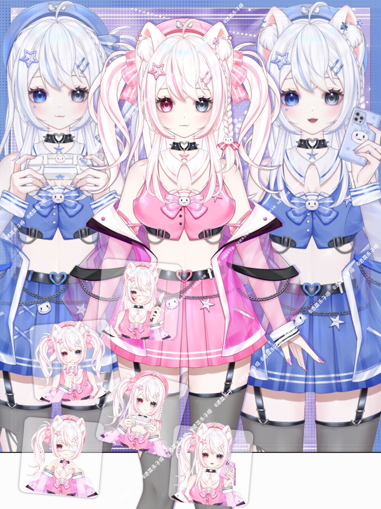 【Vts】【VTuber向け】【Live2D量販モデル】🌟アイドル練習生・異色瞳の猫っこ「小星星」登場!🌟 🌸30以上の切り替えボタン、 🌸アウター脱着機能、 🌸VB・飛び首・ワンクリックでちび化! 🌸専用背景UI・ 🌸アイコン・ 🌸スタンプ付きで、 🌸押すだけでデビュー決定!!