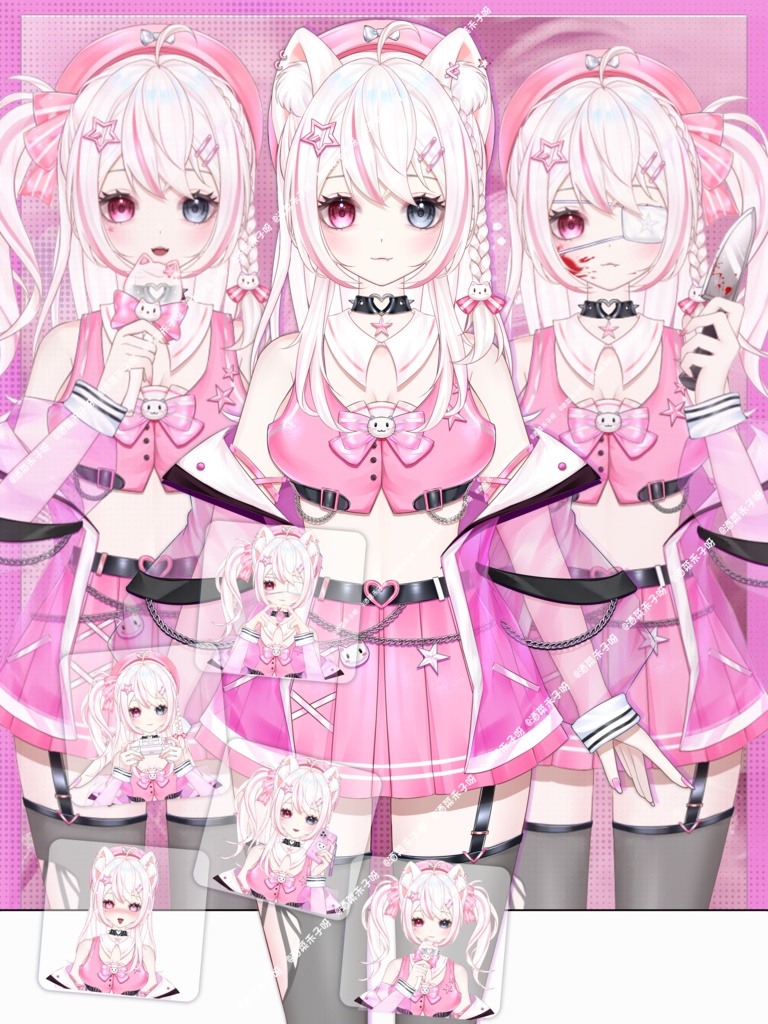 【Vts】【VTuber向け】【Live2D量販モデル】🌟アイドル練習生・異色瞳の猫っこ「小星星」登場!🌟 🌸30以上の切り替えボタン、 🌸アウター脱着機能、 🌸VB・飛び首・ワンクリックでちび化! 🌸専用背景UI・ 🌸アイコン・ 🌸スタンプ付きで、 🌸押すだけでデビュー決定!!