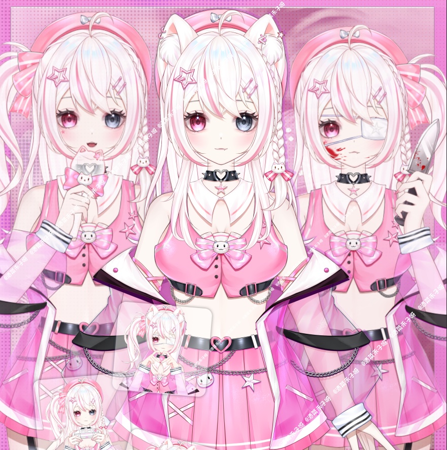【Live2D量販モデル】🌟アイドル練習生・異色瞳猫耳キャラ🌟「小星星(ショウシンシン)」ピンク版!🌟 🌟30以上の切り替えボタン付き、 🌟アウター脱着可能、 🌟Vtube Studio対応、 🌟首飛び機能、 🌟ワンタッチでちびキャラ化、 🌟専用背景UI&アイコン&スタンプ付き、 🌟ワンタッチでデビュー決定!!