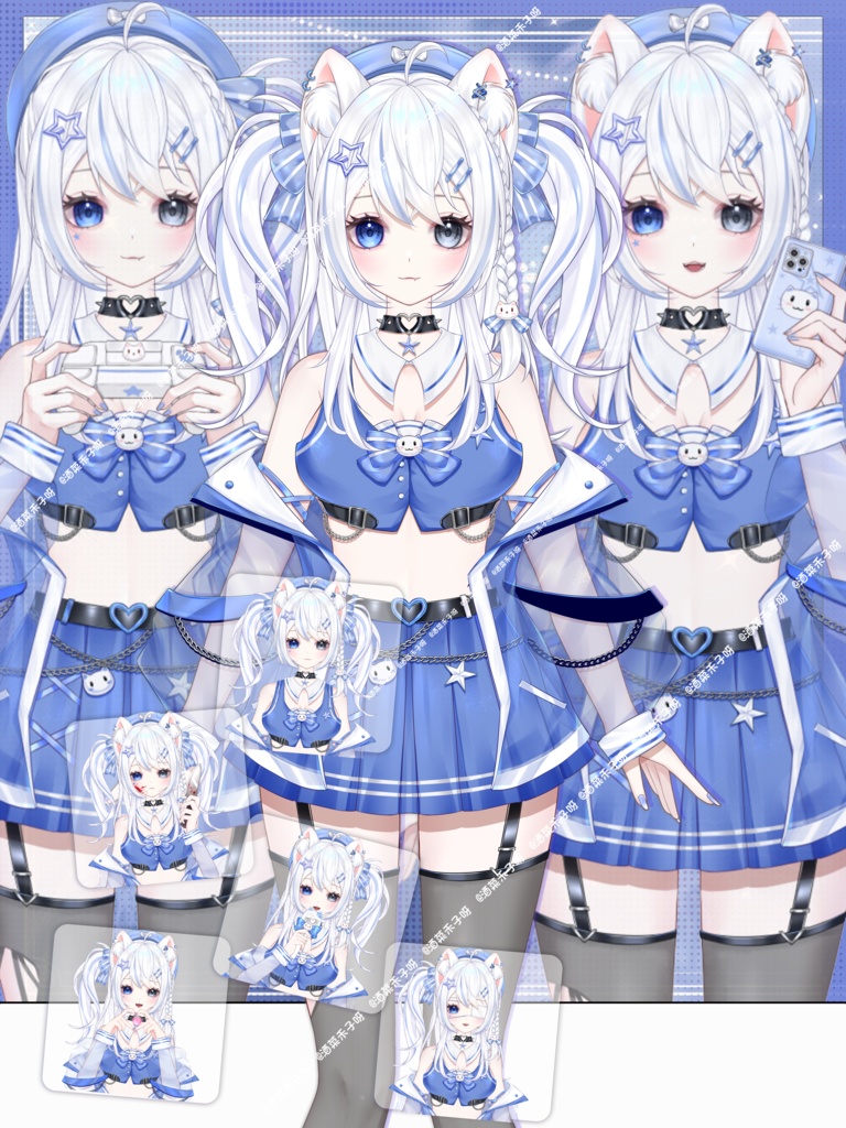 【Live2D量販モデル】🌟練習生・異色瞳キャットちゃん「小星星」——ブルーVer.!🌟30以上のトグル付き! 🌟ジャケット脱着可能、 🌟Vブレンド、 🌟フライングヘッド、 🌟ワンクリックでちびキャラ化! 🌟専用背景UI&アイコン&スタンプ付きで、 🌟今日から即デビュー!!!🌟