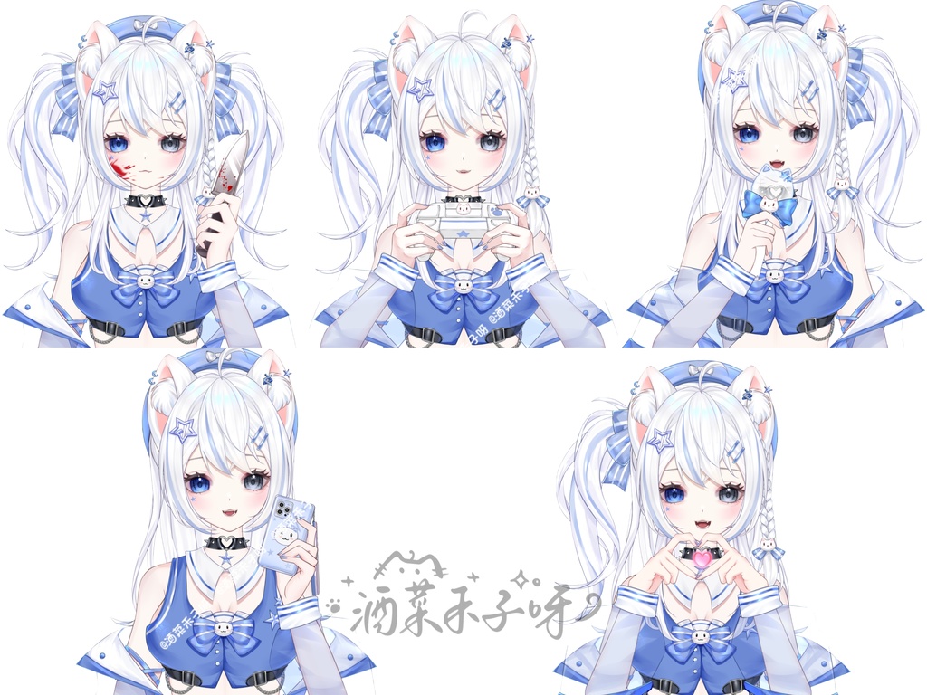 【Live2D量販モデル】🌟練習生・異色瞳キャットちゃん「小星星」——ブルーVer.!🌟30以上のトグル付き! 🌟ジャケット脱着可能、 🌟Vブレンド、 🌟フライングヘッド、 🌟ワンクリックでちびキャラ化! 🌟専用背景UI&アイコン&スタンプ付きで、 🌟今日から即デビュー!!!🌟