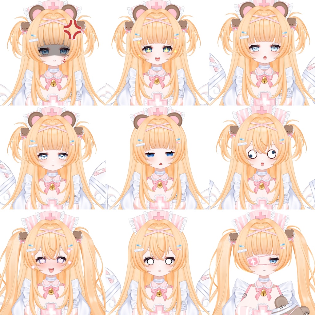 【Vts】【VTuber向け】【Live2D販売モデル】🐻可愛いヤンデレ系小熊ナース—ナナちゃん!💗 40個以上のボタン、 💗 VB付き、 💗 ワンクリック前傾、 💗 歩行アニメーション、 💗 小熊マイクアクセサリー&専用背景UI、 💗 プロフィール画像、 💗 スタンプセット、 💗 ワンクリックで即デビュー!!