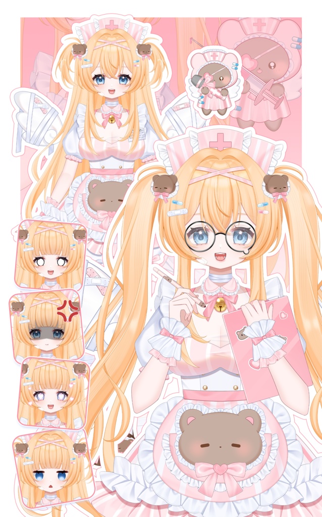 【Vts】【VTuber向け】【Live2D販売モデル】🐻可愛いヤンデレ系小熊ナース—ナナちゃん!💗 40個以上のボタン、 💗 VB付き、 💗 ワンクリック前傾、 💗 歩行アニメーション、 💗 小熊マイクアクセサリー&専用背景UI、 💗 プロフィール画像、 💗 スタンプセット、 💗 ワンクリックで即デビュー!!