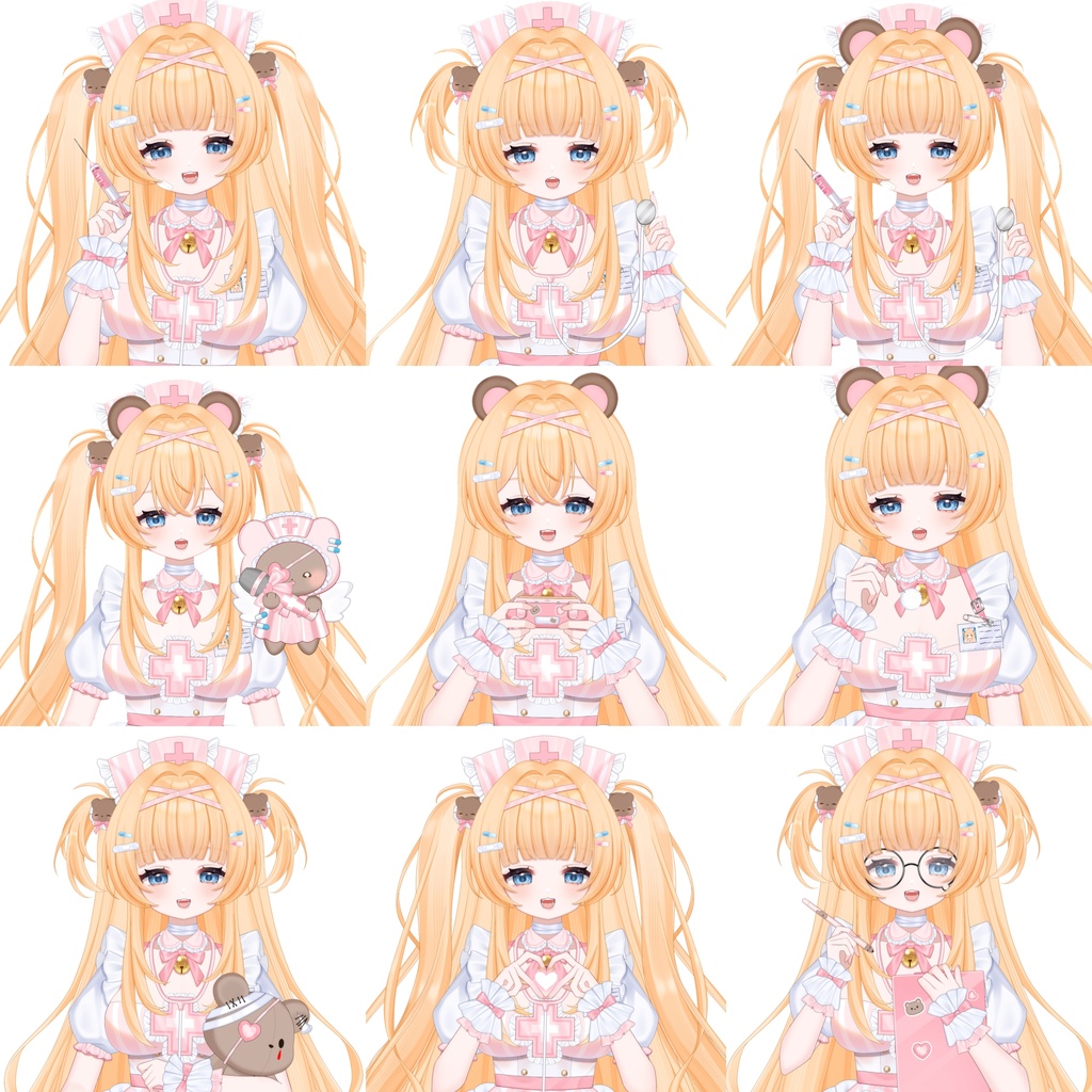 【Vts】【VTuber向け】【Live2D販売モデル】🐻可愛いヤンデレ系小熊ナース—ナナちゃん!💗 40個以上のボタン、 💗 VB付き、 💗 ワンクリック前傾、 💗 歩行アニメーション、 💗 小熊マイクアクセサリー&専用背景UI、 💗 プロフィール画像、 💗 スタンプセット、 💗 ワンクリックで即デビュー!!