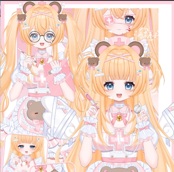【Vts】【VTuber向け】【Live2D販売モデル】🐻可愛いヤンデレ系小熊ナース—ナナちゃん!💗 40個以上のボタン、 💗 VB付き、 💗 ワンクリック前傾、 💗 歩行アニメーション、 💗 小熊マイクアクセサリー&専用背景UI、 💗 プロフィール画像、 💗 スタンプセット、 💗 ワンクリックで即デビュー!!