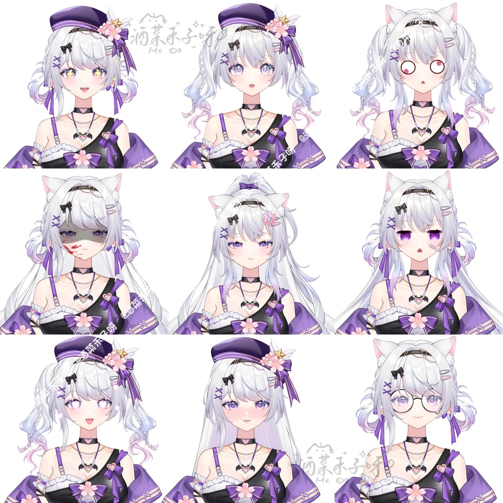 【Vts】【VTuber向け】【Live2D既製モデル】🌸超クールな地雷系猫娘🐱———七七(なな)!🌸40以上の切り替えボタン、 🌸髪型の組み合わせ豊富、 🌸7~8種類のアクション、 🌸VB対応、 🌸首飛びアリ、 🌸ワンクリック前傾、 🌸歩行アニメーション、 🌸ジャケット脱着可能! 🌸おまけで専用背景UI、 🌸スタンプ、アイコン付き、