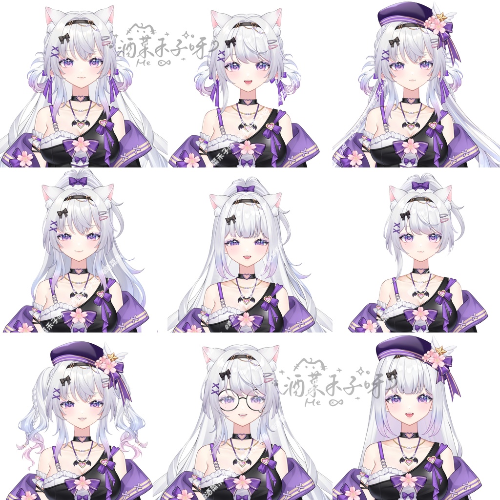 【Vts】【VTuber向け】【Live2D既製モデル】🌸超クールな地雷系猫娘🐱———七七(なな)!🌸40以上の切り替えボタン、 🌸髪型の組み合わせ豊富、 🌸7~8種類のアクション、 🌸VB対応、 🌸首飛びアリ、 🌸ワンクリック前傾、 🌸歩行アニメーション、 🌸ジャケット脱着可能! 🌸おまけで専用背景UI、 🌸スタンプ、アイコン付き、