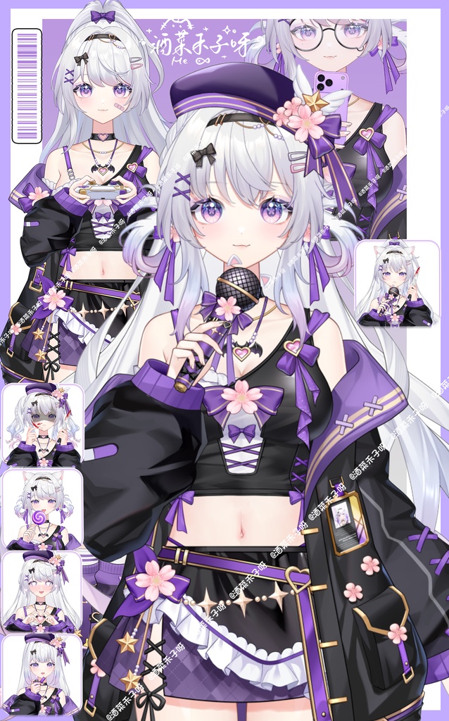 【Vts】【VTuber向け】【Live2D既製モデル】🌸超クールな地雷系猫娘🐱———七七(なな)!🌸40以上の切り替えボタン、 🌸髪型の組み合わせ豊富、 🌸7~8種類のアクション、 🌸VB対応、 🌸首飛びアリ、 🌸ワンクリック前傾、 🌸歩行アニメーション、 🌸ジャケット脱着可能! 🌸おまけで専用背景UI、 🌸スタンプ、アイコン付き、