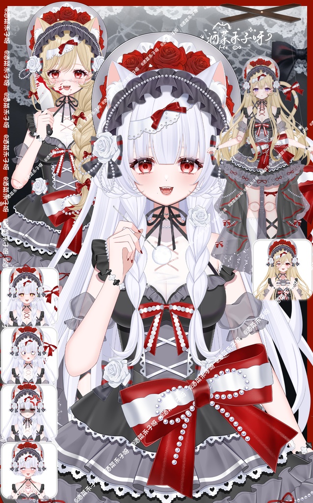 【Vts】【VTuber向け】【Live2Dライセンスモデル】🌸ゴシックドール猫猫—ロウェル!🌸とっても素直で可愛い妹キャラ!🌸ボタン38個以上・🌸動作6種類に加え、🌸飛び頭・🌸物理演算・🌸ワンクリック前傾機能も搭載! 🌸マイクチャーム付属!🌸専用背景UI・🌸スケジュール表・🌸アイコン・ス🌸タンプセット付き!