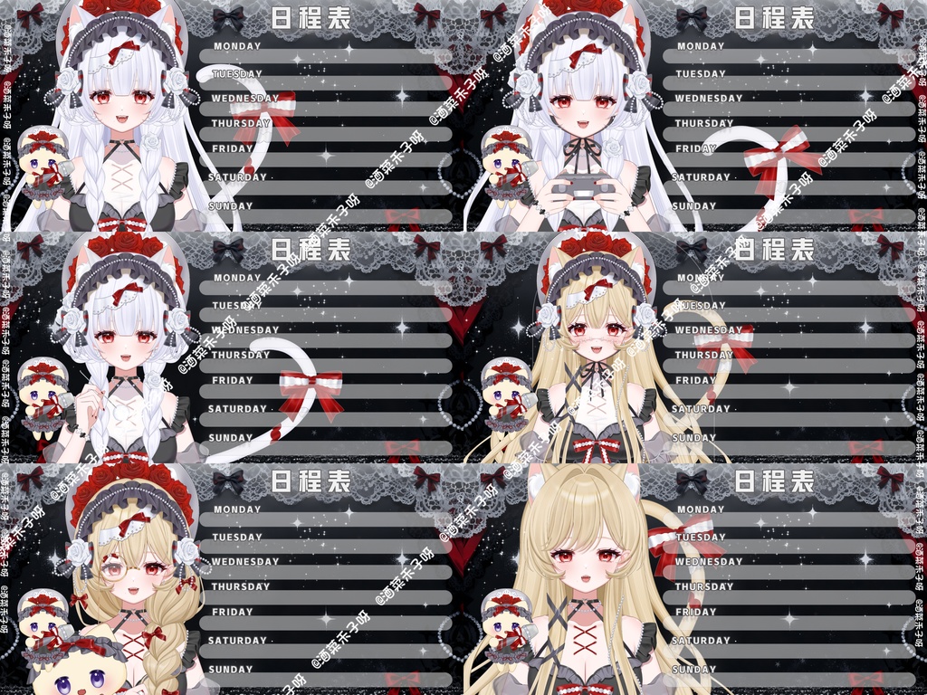 【Vts】【VTuber向け】【Live2Dライセンスモデル】🌸ゴシックドール猫猫—ロウェル!🌸とっても素直で可愛い妹キャラ!🌸ボタン38個以上・🌸動作6種類に加え、🌸飛び頭・🌸物理演算・🌸ワンクリック前傾機能も搭載! 🌸マイクチャーム付属!🌸専用背景UI・🌸スケジュール表・🌸アイコン・ス🌸タンプセット付き!