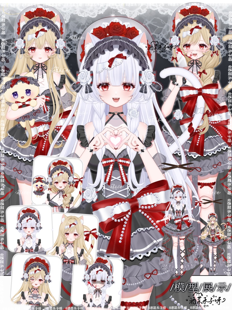 【Vts】【VTuber向け】【Live2Dライセンスモデル】🌸ゴシックドール猫猫—ロウェル!🌸とっても素直で可愛い妹キャラ!🌸ボタン38個以上・🌸動作6種類に加え、🌸飛び頭・🌸物理演算・🌸ワンクリック前傾機能も搭載! 🌸マイクチャーム付属!🌸専用背景UI・🌸スケジュール表・🌸アイコン・ス🌸タンプセット付き!