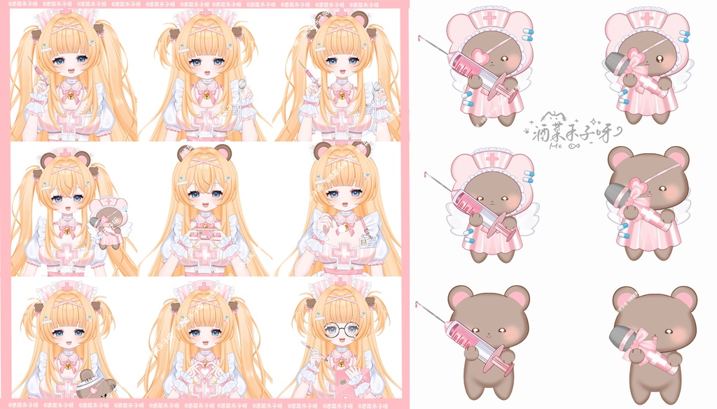 【Vts】【VTuber向け】【Live2D既製品モデル】💗スイートな看護師—ナナちゃん! 💗50以上のボタン、 💗VB対応、 💗ワンクリック前傾、 🌸飛び頭・💗歩行アニメーション、 💗専用背景UI/アイコン/スタンプ付き! 💗即デビュー可能!!!