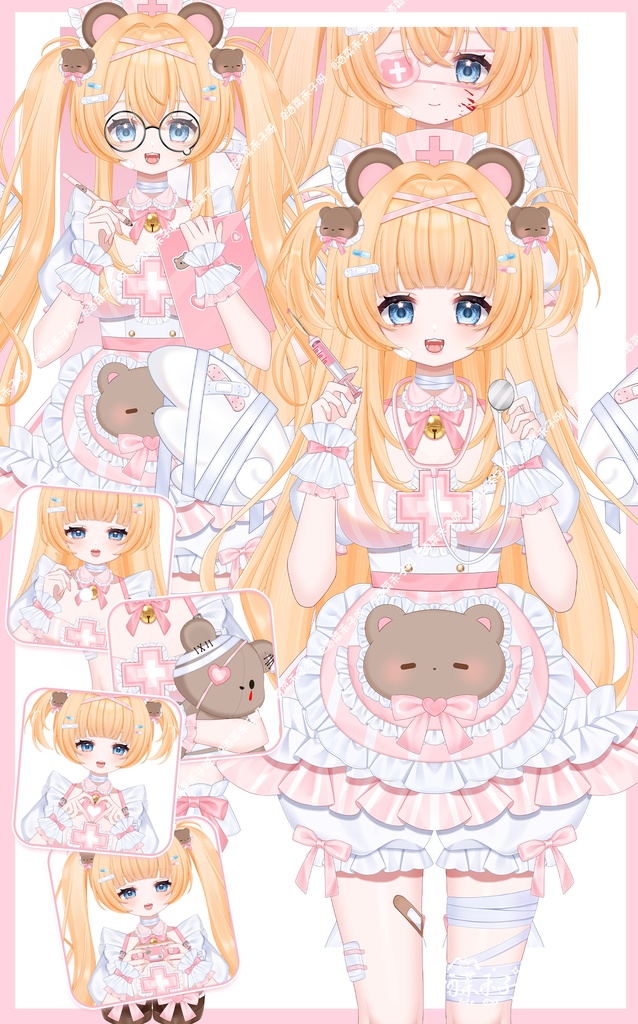 【Vts】【VTuber向け】【Live2D既製品モデル】💗スイートな看護師—ナナちゃん! 💗50以上のボタン、 💗VB対応、 💗ワンクリック前傾、 🌸飛び頭・💗歩行アニメーション、 💗専用背景UI/アイコン/スタンプ付き! 💗即デビュー可能!!!