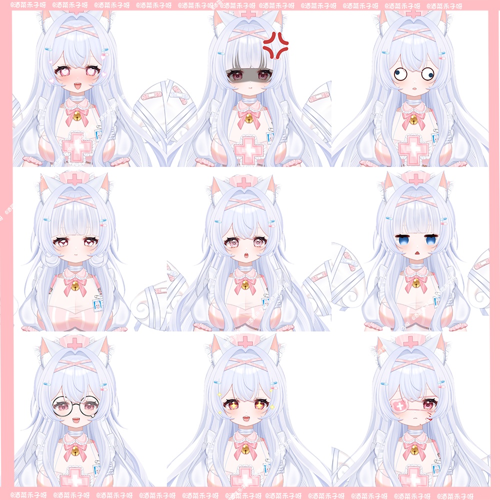 【Vts】【VTuber向け】【Live2D既製品モデル】💗スイートな看護師—ナナちゃん! 💗50以上のボタン、 💗VB対応、 💗ワンクリック前傾、 🌸飛び頭・💗歩行アニメーション、 💗専用背景UI/アイコン/スタンプ付き! 💗即デビュー可能!!!