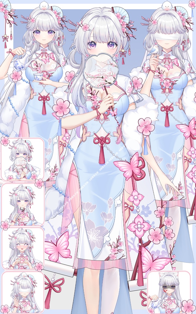 【Vts】【VTuber向け】【ライブ2D量販モデル】💗とても美しいチャイナドレス少女猫娘--七七!💗40+ボタン、💗六つのアクション、💗前傾、💗飛び頭、💗vb、💗特典グッズ付き