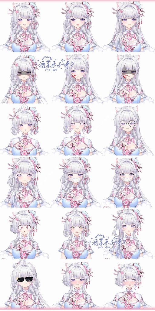 【Vts】【VTuber向け】【ライブ2D量販モデル】💗とても美しいチャイナドレス少女猫娘--七七!💗40+ボタン、💗六つのアクション、💗前傾、💗飛び頭、💗vb、💗特典グッズ付き