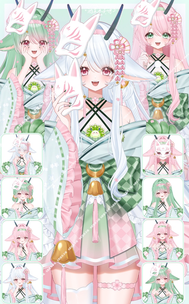 【Vts】【VTuber向け】【Live2D量販モデル】💗春日和風少女――葉羊鈴桃! 💗40+ボタン、 💗6種類のアクション、 💗3色の髪色、💗VB、💗飛び頭、💗前傾