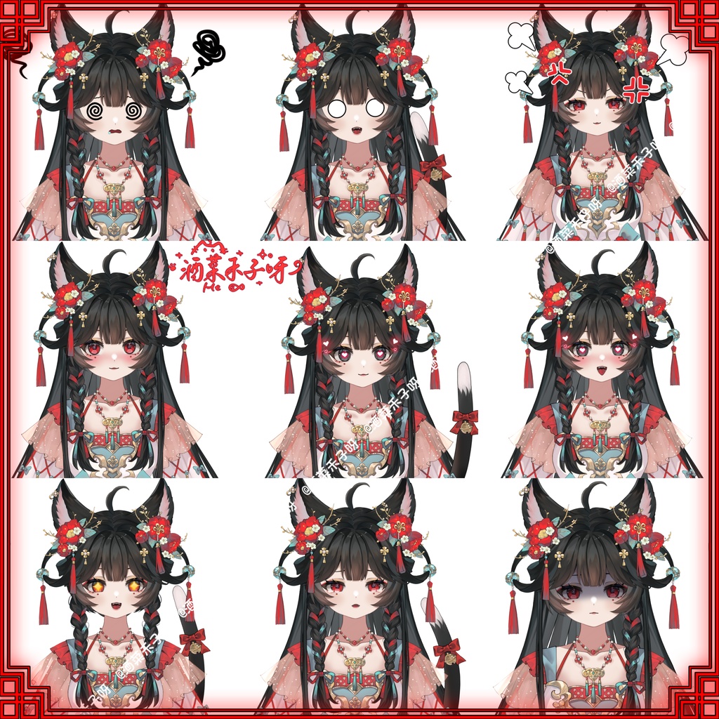 【Vts】【VTuber向け】【Live2D量贩モデル】💗古風子猫——芍薬!💗28+ボタン、💗VB搭載、💗ワンクリックでSD変形、💗飛び頭、💗前傾、💗専用UIグッズ付属