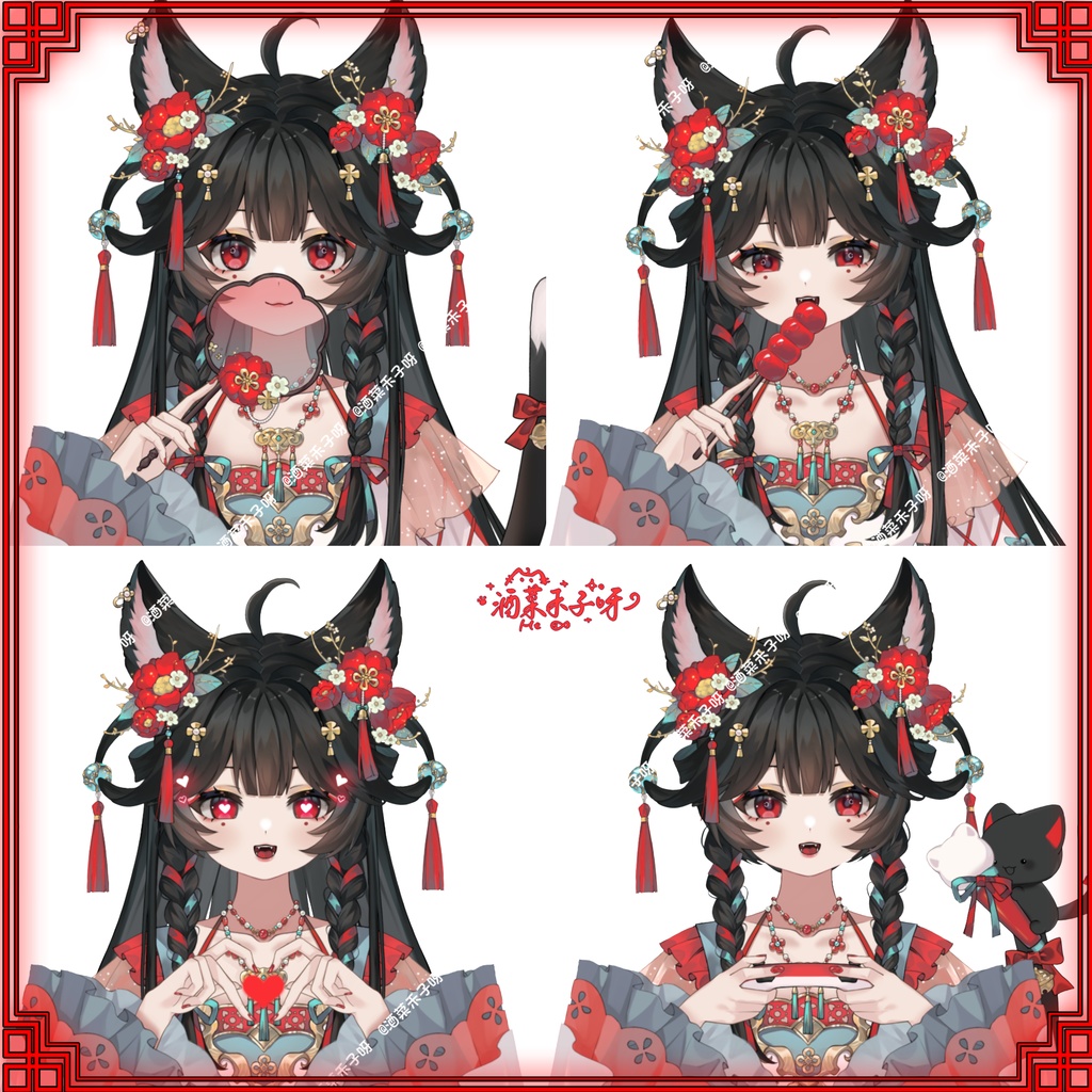 【Vts】【VTuber向け】【Live2D量贩モデル】💗古風子猫——芍薬!💗28+ボタン、💗VB搭載、💗ワンクリックでSD変形、💗飛び頭、💗前傾、💗専用UIグッズ付属