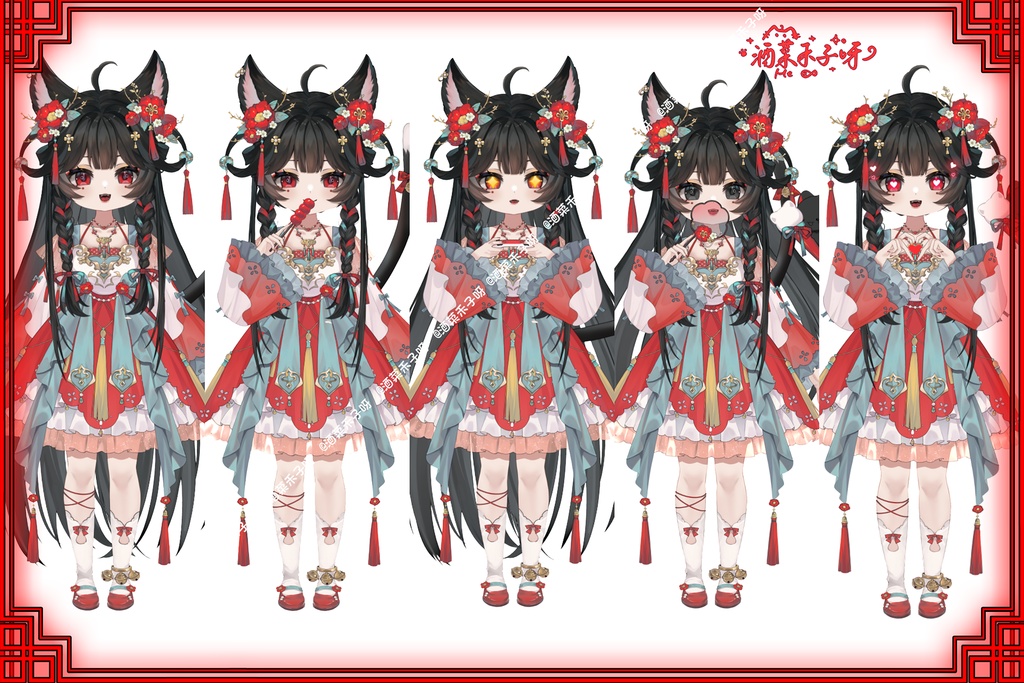 【Vts】【VTuber向け】【Live2D量贩モデル】💗古風子猫——芍薬!💗28+ボタン、💗VB搭載、💗ワンクリックでSD変形、💗飛び頭、💗前傾、💗専用UIグッズ付属