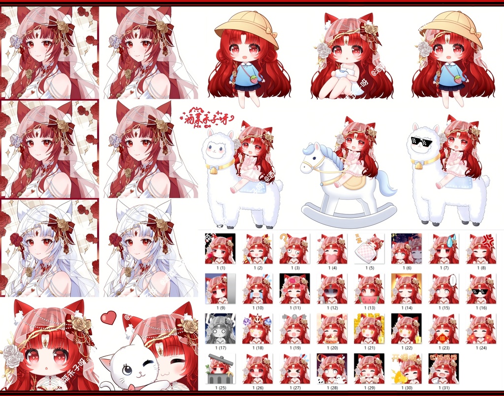 【Vts】【VTuber向け】【Live2D量販モデル】💗緋月の花嫁――焔紗(えんさ)!💗40+ボタン、 💗赤白の2色髪、 💗10+ハンドジェスチャー、 💗VB対応、 💗頭部分離、 💗ワンタッチ前傾、 💗背景UI・アイコン・スタンプのセット付属、 デビュー即OK