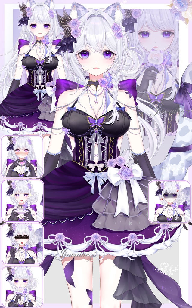 【Vts】【VTuber向け】【Live2D量贩モデル】💗雪豹少女──月見菫(つきみ すみれ)!💗30+ボタン、💗4アクション、💗VB対応、💗首飛び、💗前傾、💗ワンタッチQ版化、💗背景UI・💗スタンプ・アイコン付属