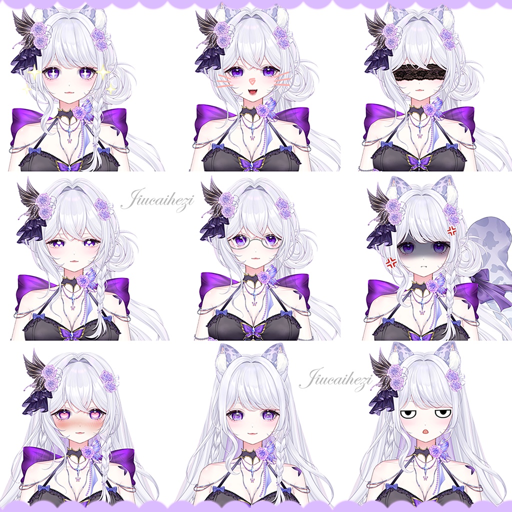 【Vts】【VTuber向け】【Live2D量贩モデル】💗雪豹少女──月見菫(つきみ すみれ)!💗30+ボタン、💗4アクション、💗VB対応、💗首飛び、💗前傾、💗ワンタッチQ版化、💗背景UI・💗スタンプ・アイコン付属