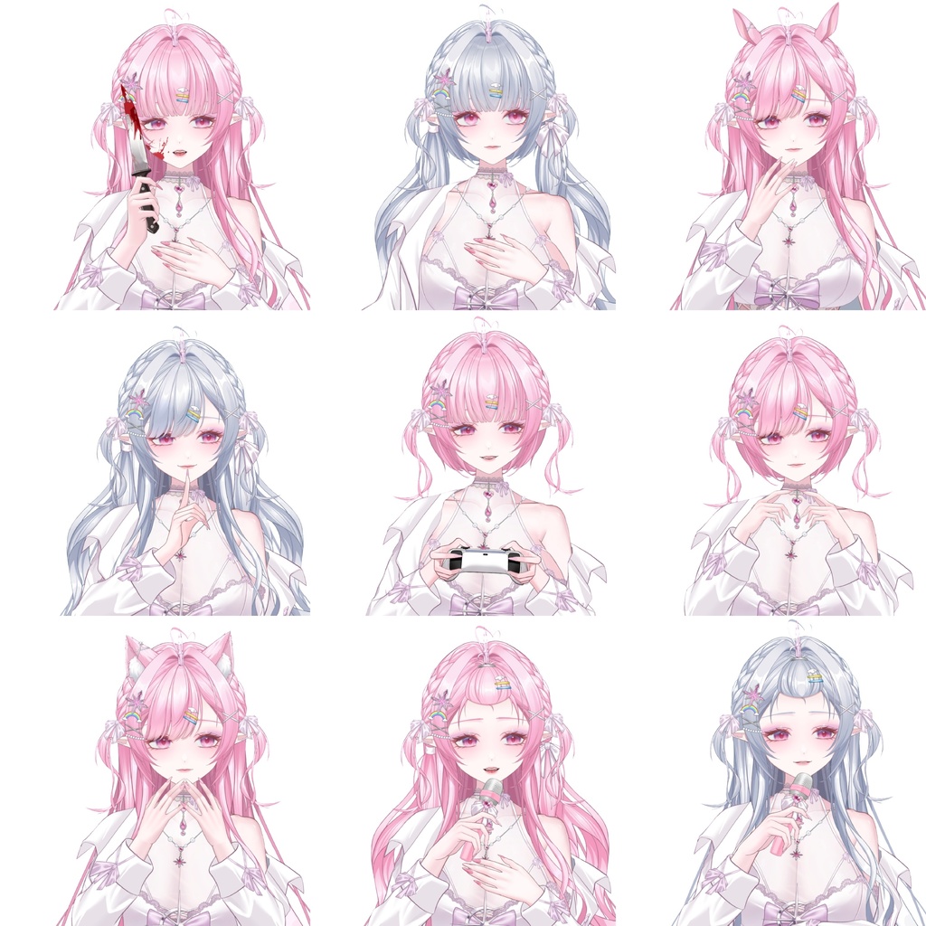 【Live2D 販売モデル】ユニコーン娘「リナ」🦄 50以上ボタン / 13種の手アニメーション / 髪色2種 / 複数ヘアスタイル VB・飛び頭・前傾機能付き! 💗専用UI・アイコン・背景・スタンプ付属