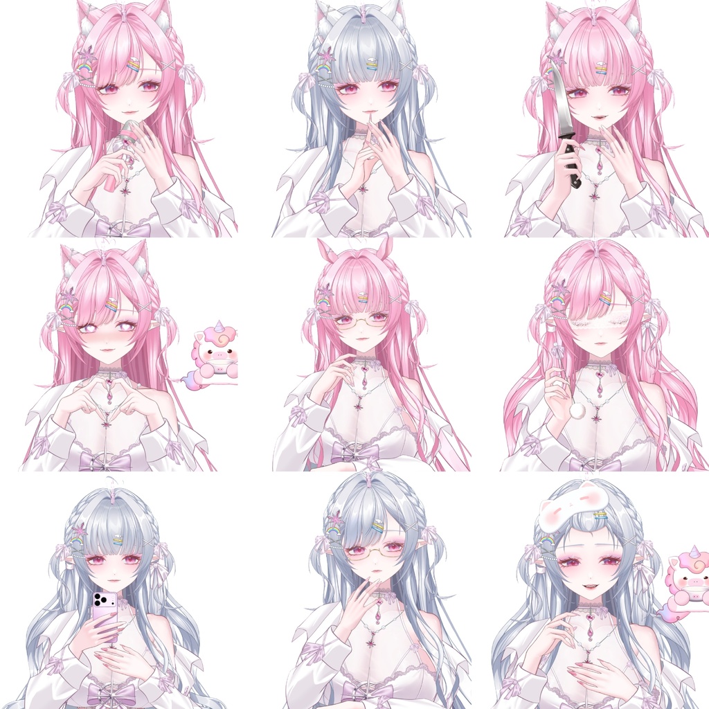 【Live2D 販売モデル】ユニコーン娘「リナ」🦄 50以上ボタン / 13種の手アニメーション / 髪色2種 / 複数ヘアスタイル VB・飛び頭・前傾機能付き! 💗専用UI・アイコン・背景・スタンプ付属