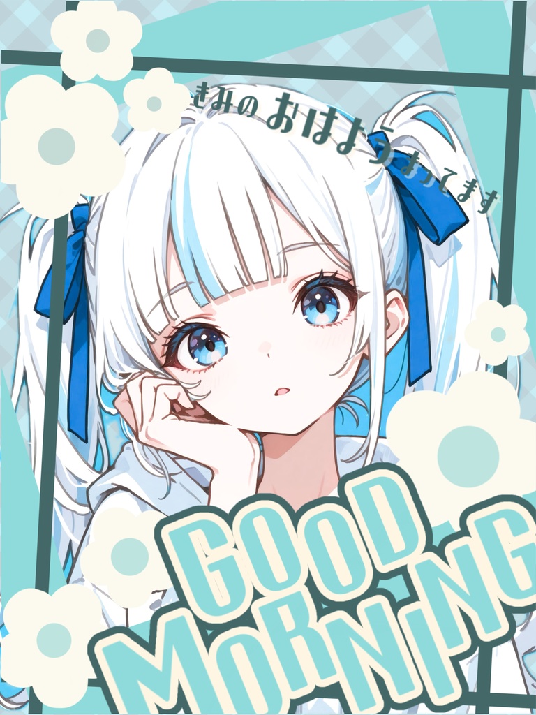 チェックとお花のおはV素材