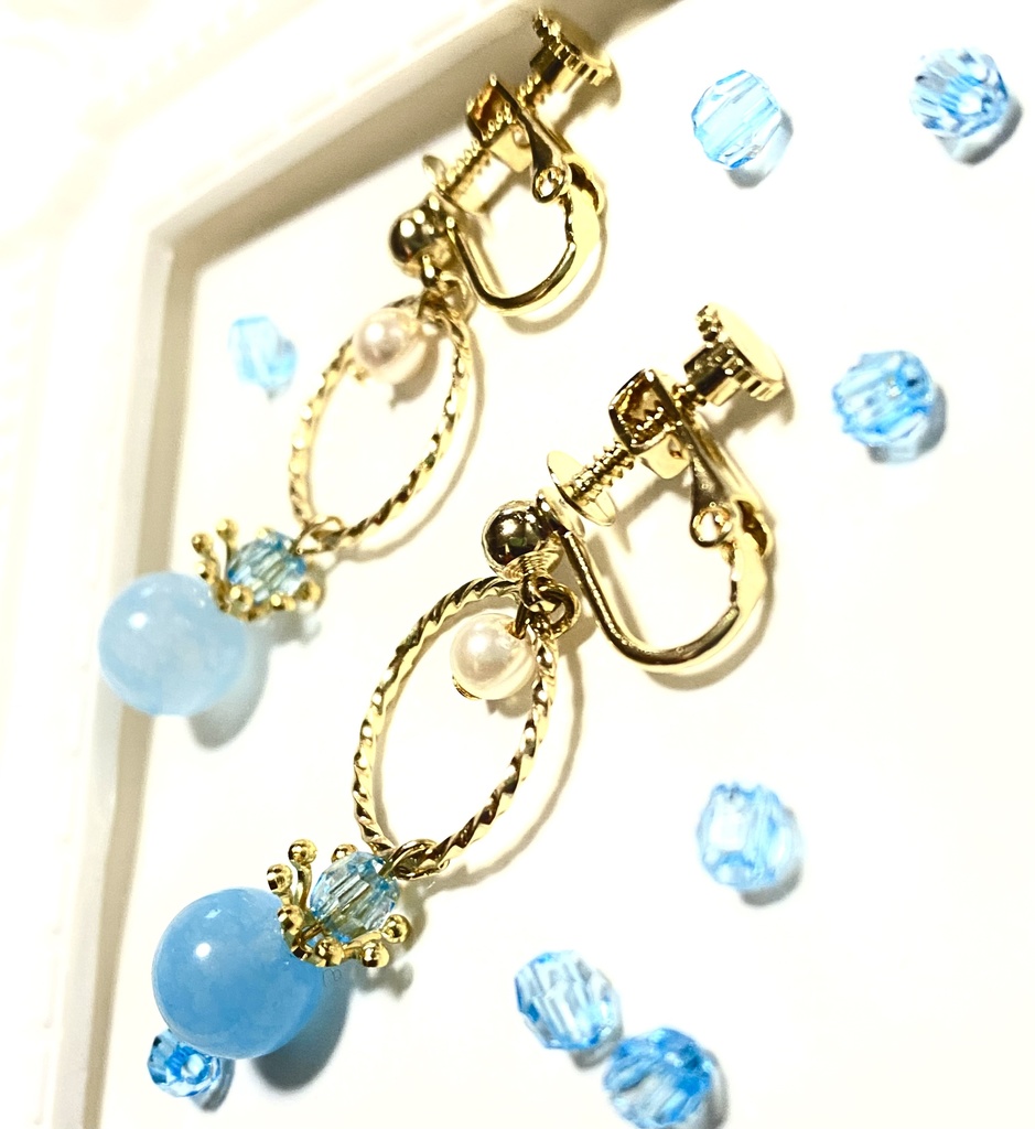 天からのひとしずく〜空色・桜色〜イヤリング・ピアス