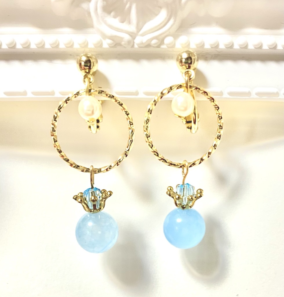 天からのひとしずく〜空色・桜色〜イヤリング・ピアス