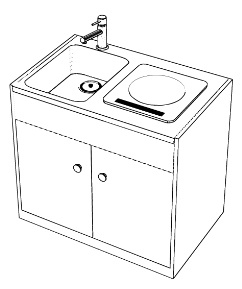 ワンルームのミニキッチン クリスタ用3D素材データcs3o